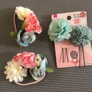 3 x new floral hair bands ties and pins